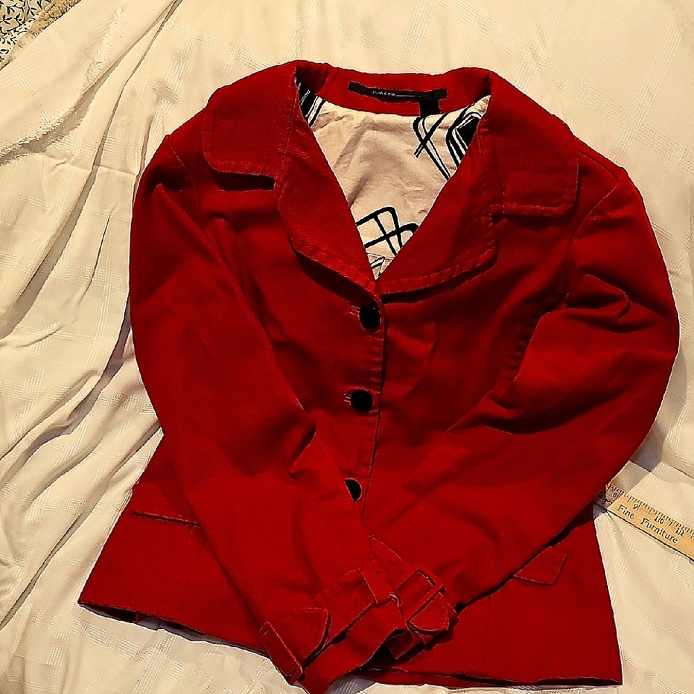 Isda & Co Women's Red Cotton Duck Flare Jacket XL Belt Missing